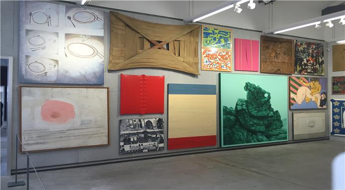 Paintings on display at the Prada Foundation